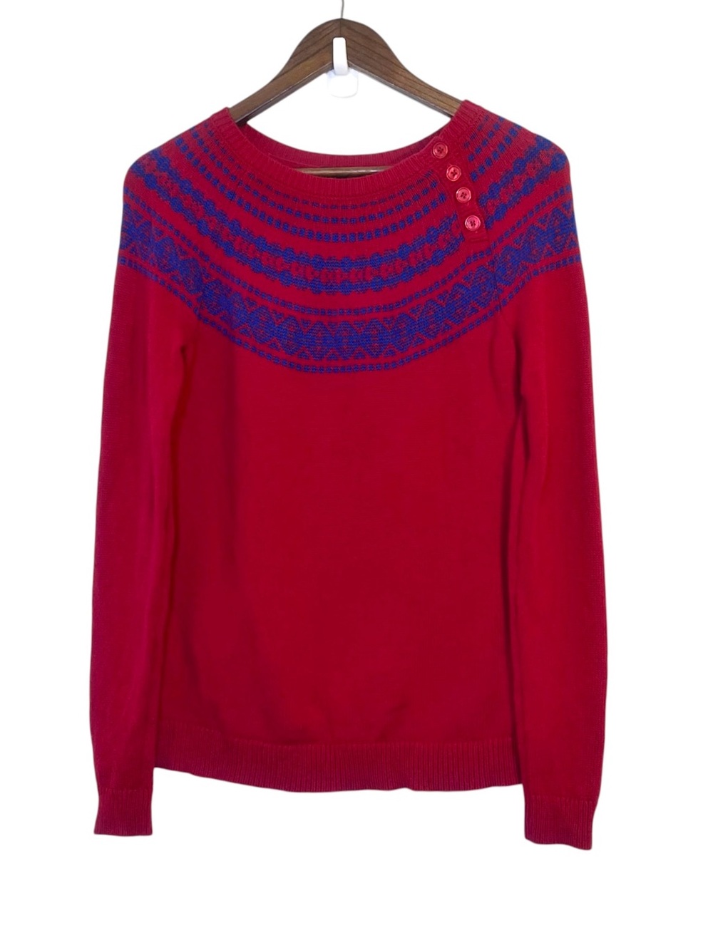Talbots Fair Isle Sweater Lambswool Blend Red and Blue Size Small Petite